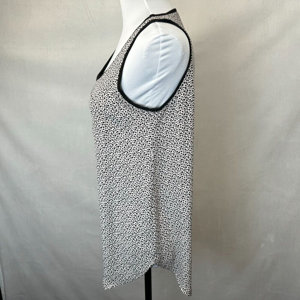 LOFT Anne Taylor Printed Tank Top Sz XS Front Pocket Scoop Neck knit black trim