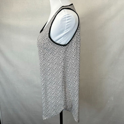 LOFT Anne Taylor Printed Tank Top Sz XS Front Pocket Scoop Neck knit black trim