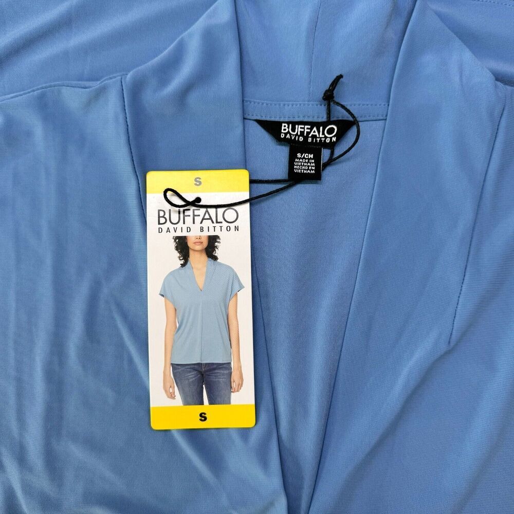 Buffalo David Bitton Blouse Sz S Light blue V-Neck Short Sleeve stand up collar