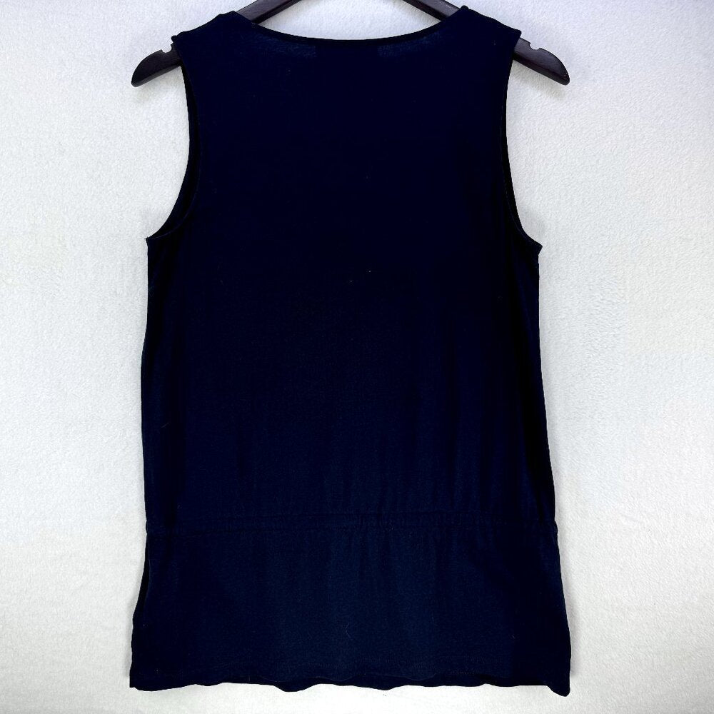 Jones New York Women Sz Small dark blue white embroidery V-neck sleeveless