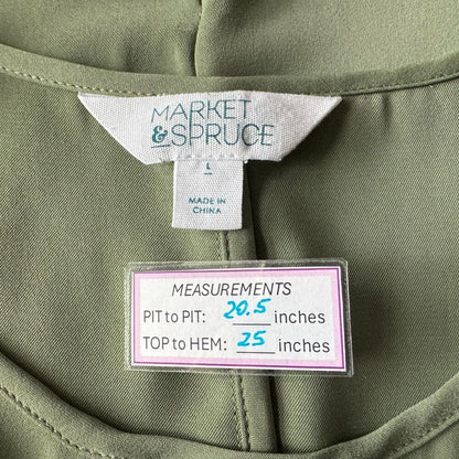 Market & Spruce Tunic Sz L Green Round Neckline Long Cut Out Sleeve Split Back