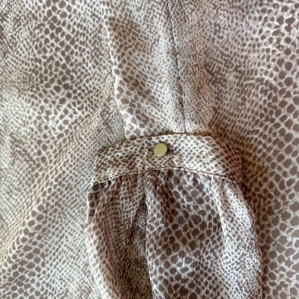 Banana Republic Women Sz S Tan Snake Skin Print Long Sleeve Ruffle Boat Neck