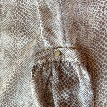 Banana Republic Women Sz S Tan Snake Skin Print Long Sleeve Ruffle Boat Neck