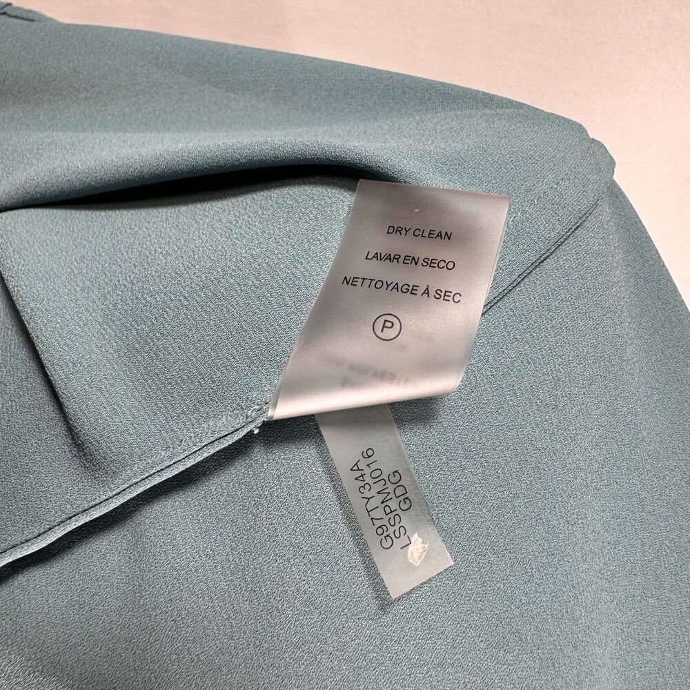 Karl Lagerfeld Blouse Sz M Sheer Green Round Neck Pleated Front Button down