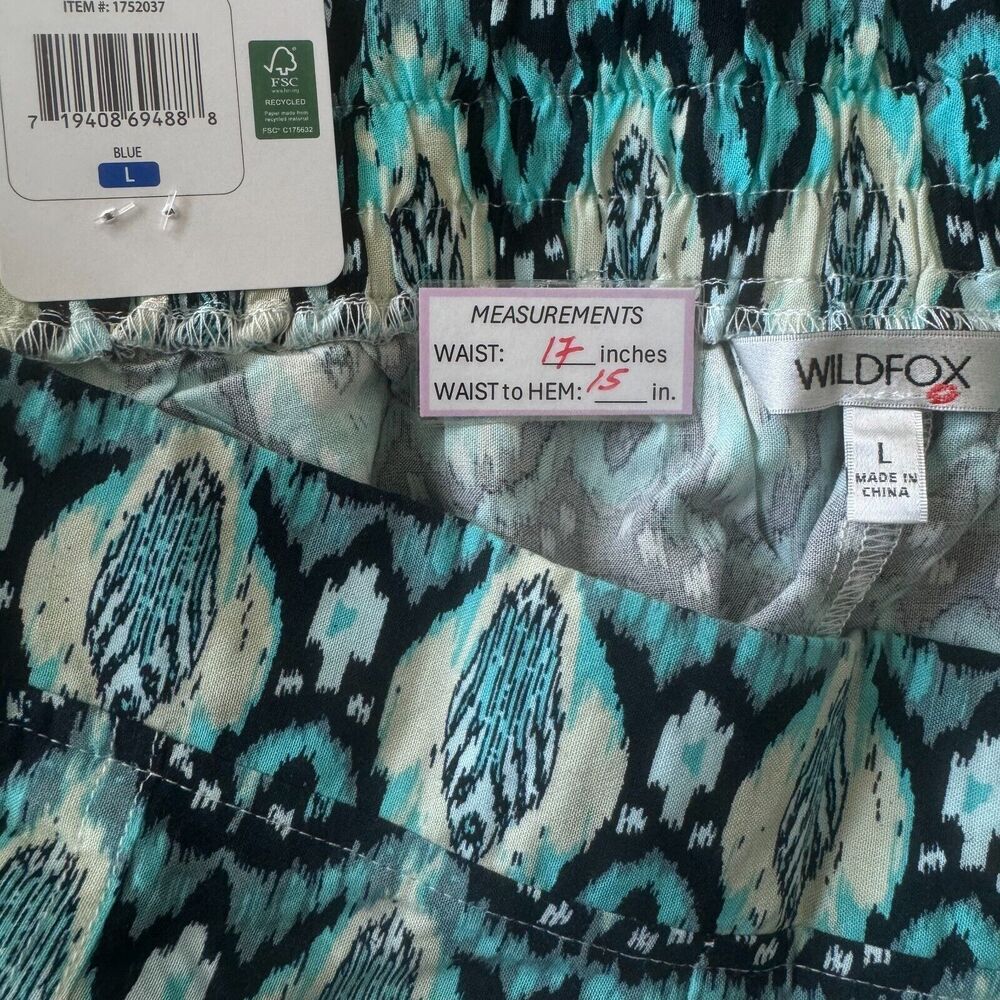 Wildfox Women Relaxed Fit Pull-On Shorts Sz L Blue Multicolor Pockets