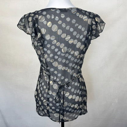 Marks&Spencer Sz UK10/US6 Sheer Black Peplum Button Up Flutter Sleeve Tie