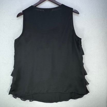 Christopher & Banks Women Sz M Silky Black Top ruffled front Sleeveless