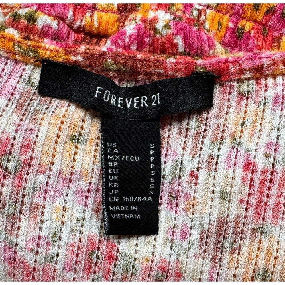 Forever 21 Ladies Sz S Blouse Ribbed Stretch Peplum Floral Short Sleeve V-Neck