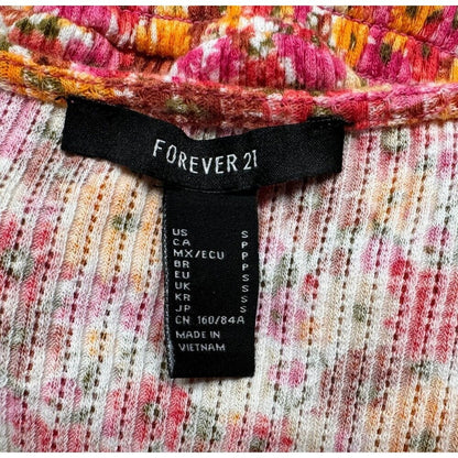 Forever 21 Ladies Sz S Blouse Ribbed Stretch Peplum Floral Short Sleeve V-Neck