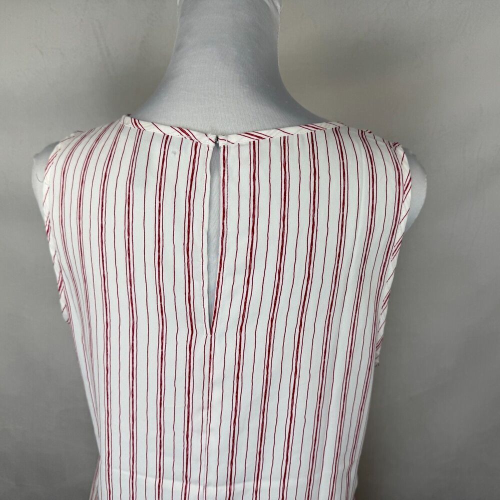 BCBG Max Azria Top Sz S Off-White Red Round Neck Sleeveless Keyhole Slit back