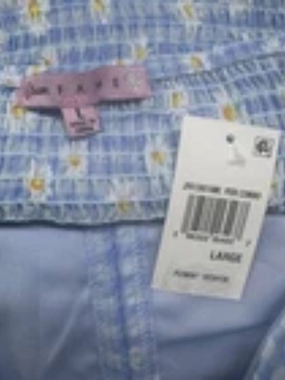 Crave Fame Blouse Women Sz L Style Peri Combo Light Blue Plaid Floral NWT