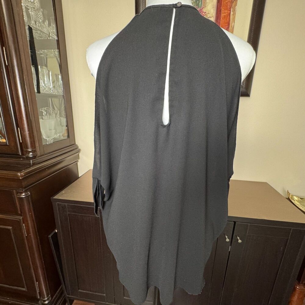 Wilfred Top Sz M Black Halter Cold Shoulder Knot Back Keyhole