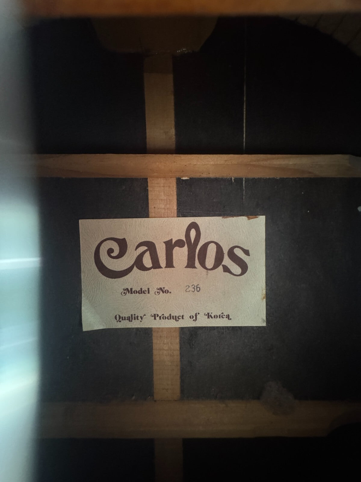 Vintage Carlos Model 236 acoustic classical guitar made in Korea, no case.