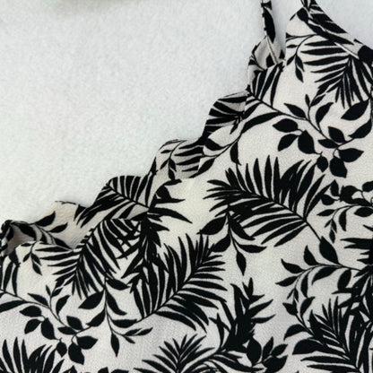 Sweet Wanderer Tank Top Sz S White and black floral scalloped halter