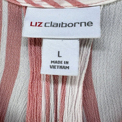 Liz Claiborne Peach/Pink Stripe Blouse cap sleeves Size Large