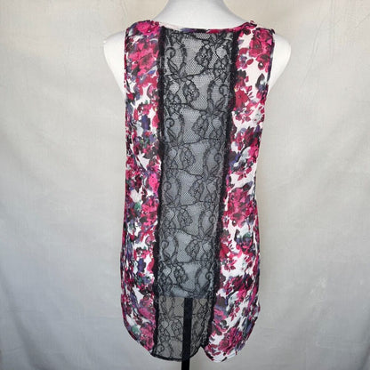 Studio Y Blouse Sz M Multicolor Floral Sheer Back Lace Scoop Neckline Sleeveless
