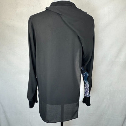 Simply Vera Vera Wang Women Sz M Sheer Black Tunic Floral Print Semi Open Back