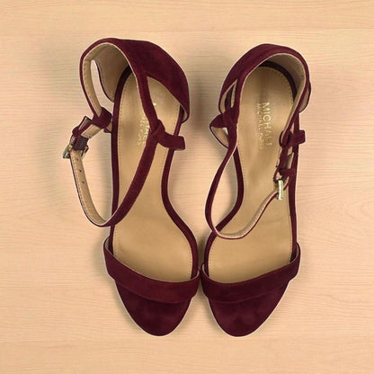 Michael Kors Sz 8.5 Red Suede Stiletto Sandals Strappy High Heel Dressy