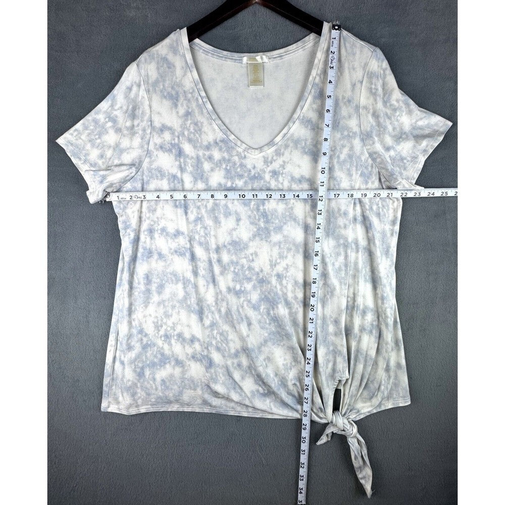Matty M Top Sz XXL Blue Marbled V-Neck Short Sleeve Front Knot Tie