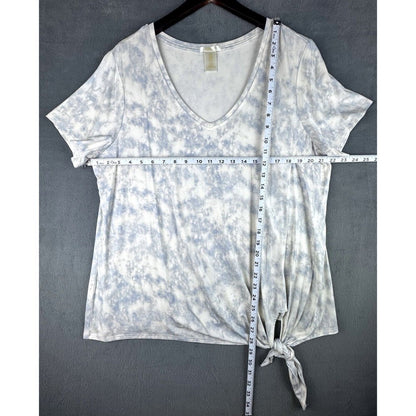 Matty M Top Sz XXL Blue Marbled V-Neck Short Sleeve Front Knot Tie