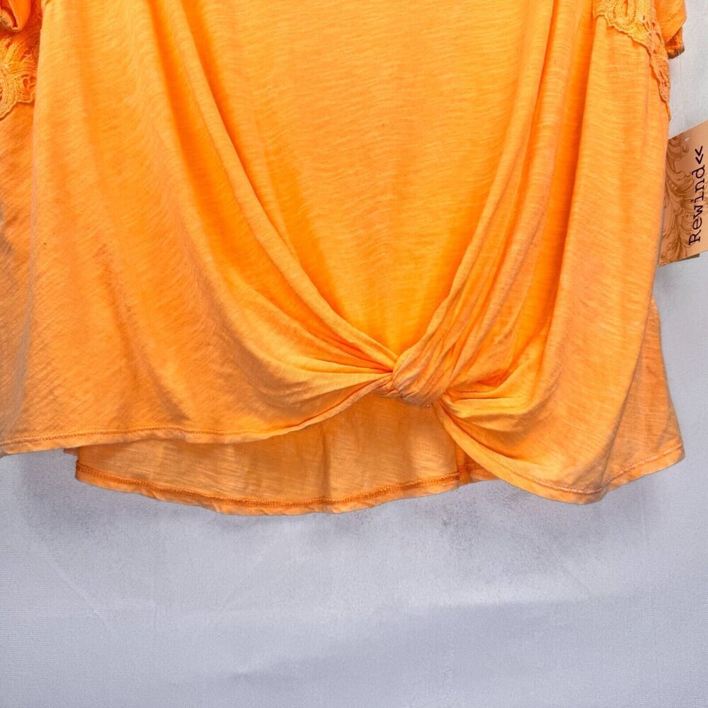 Rewind Top Sz 3X Orange Crochet Trim Boat Neck Front Knot Short Sleeved