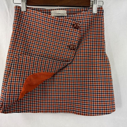 Urban Outfitters Mini Skirt S Brown Plaid High Waist Side Zipper