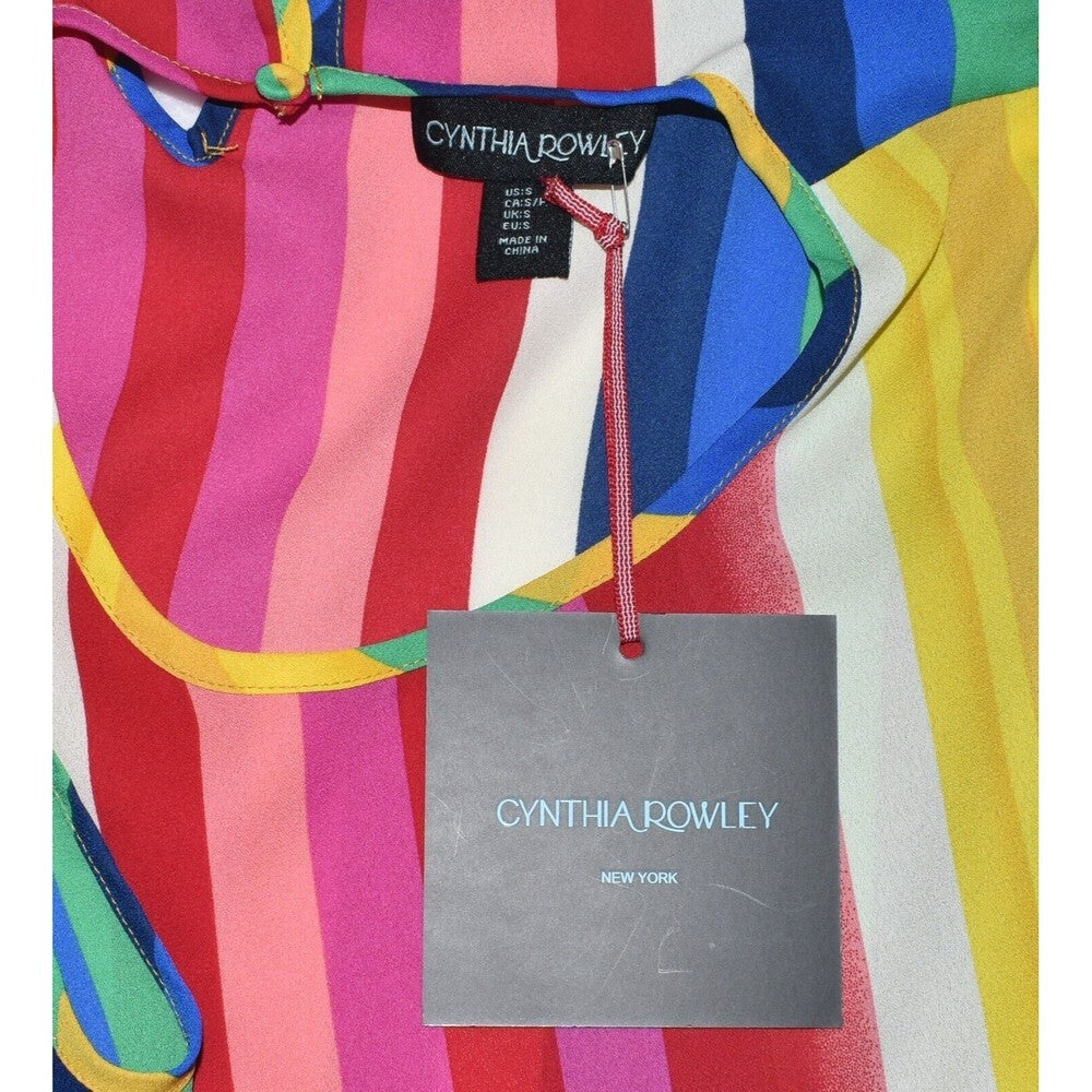Cynthia Rowley Top Sz S Round Neck Sleeveless Stripe Rainbow Colors