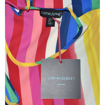 Cynthia Rowley Top Sz S Round Neck Sleeveless Stripe Rainbow Colors