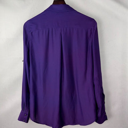 Antonio Melani Blouse Sz S Purple Button Up Collar Long Roll up Sleeves