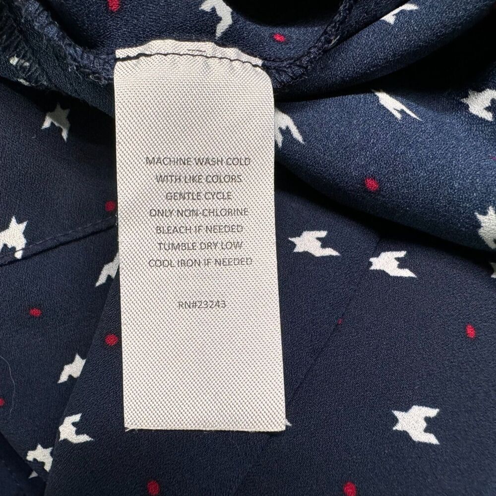 New York & Company Blouse Sz M Navy Blue Button Down Sleeveless Blouse