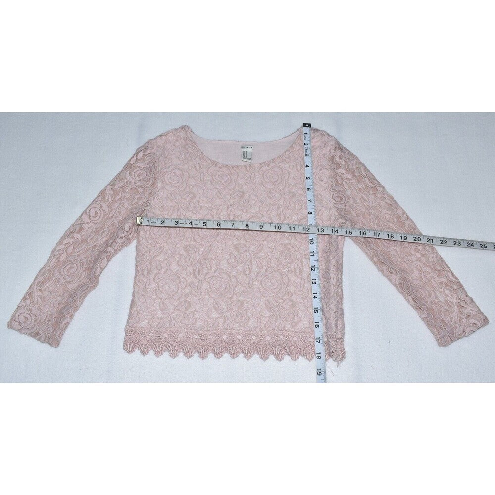 Forever 21 Top Sz M Dusty Pink Lace Blouse Boat Neck Long Sleeve