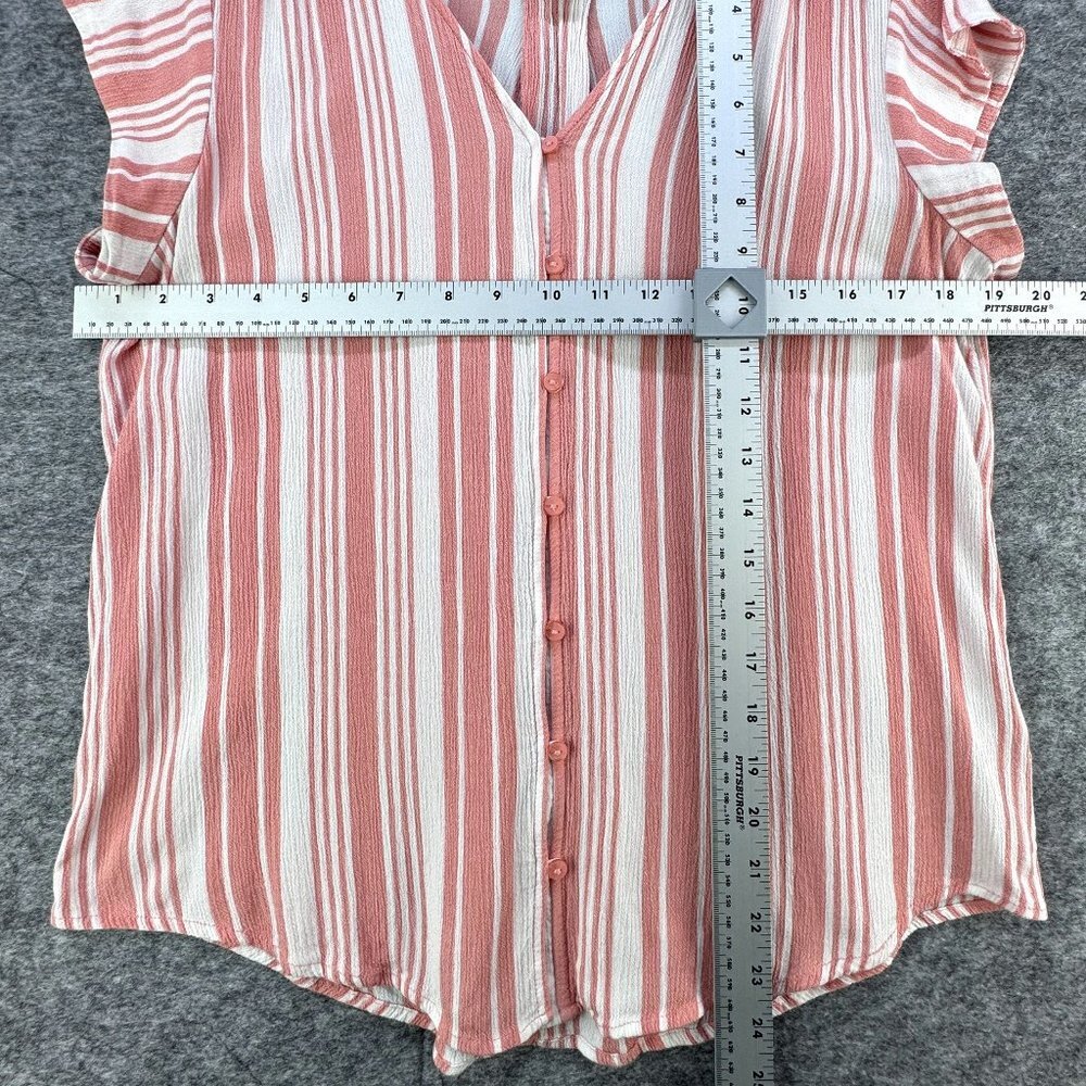 Liz Claiborne Peach/Pink Stripe Blouse cap sleeves Size Large