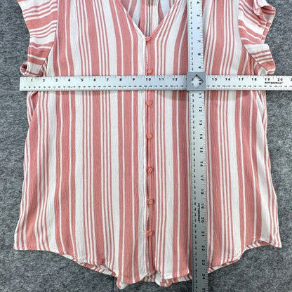 Liz Claiborne Peach/Pink Stripe Blouse cap sleeves Size Large