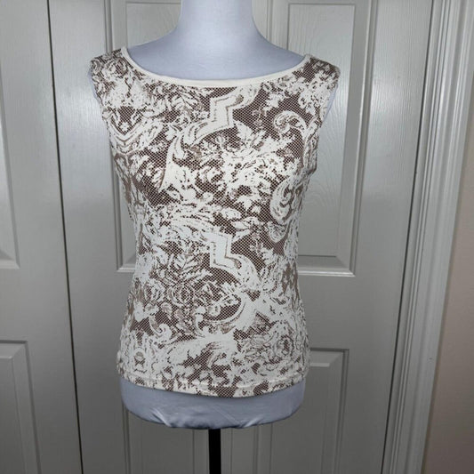 New York & Co Women Top Sz  S Cream Stretch Boatneck Sleeveless Built-In Bra