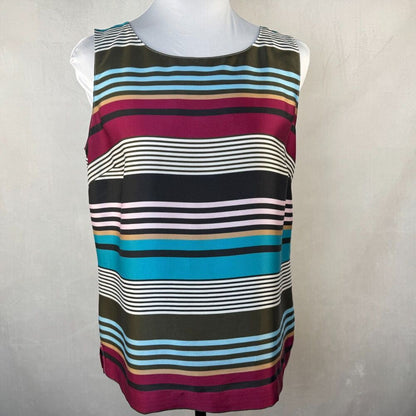 Talbots Satin Top Sz MP Boat Neck Sleeveless Striped Keyhole Side Zipper NWOT