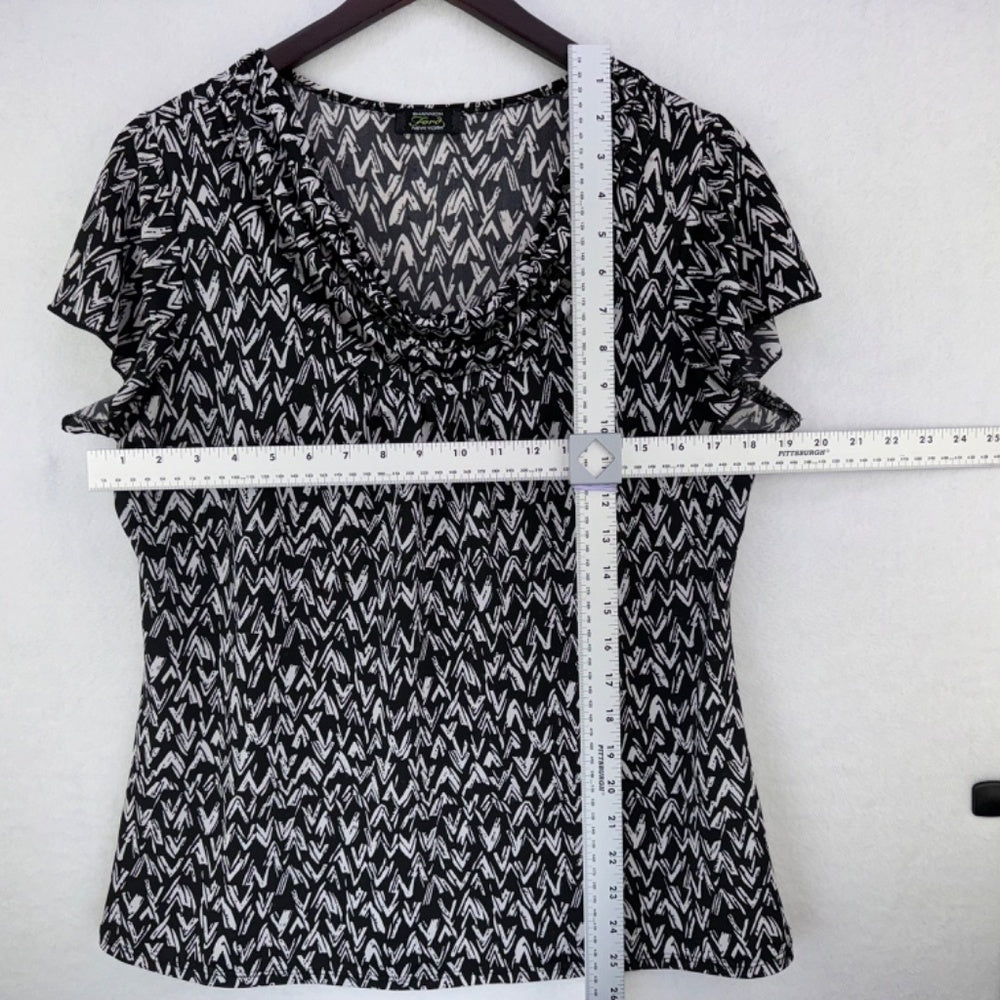 Shannon Ford New York Large Black White Flutter sleeve Cowl Neck