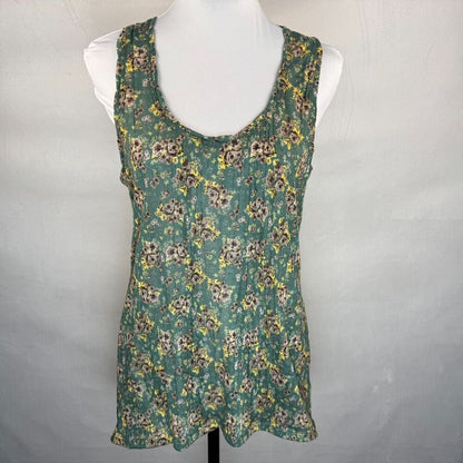 Free People Women Sz XS Floral Green Scoop Neck Stretch Racerback Tank