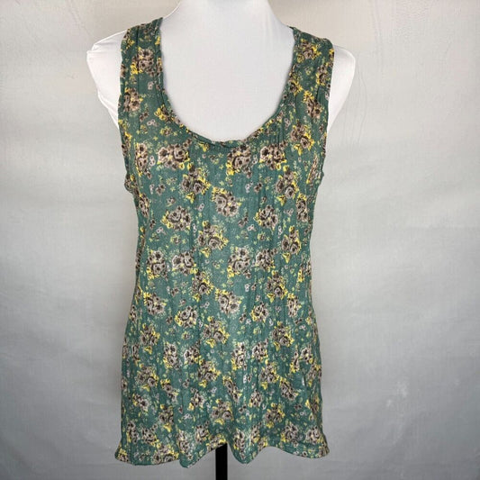 Free People Women Sz XS Floral Green Scoop Neck Stretch Racerback Tank