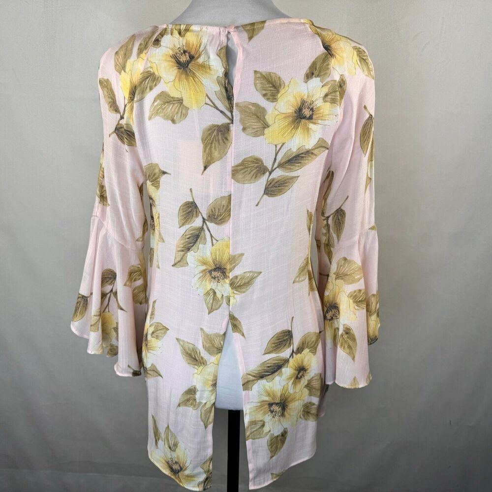 Lauren Conrad Blouse Sz S Floral Open Back Blouse 3/4 Flutter Sleeves Pink