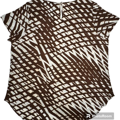 Lane Bryant Top Sz 18/20 V Neck Embellished short sleeves Brown White