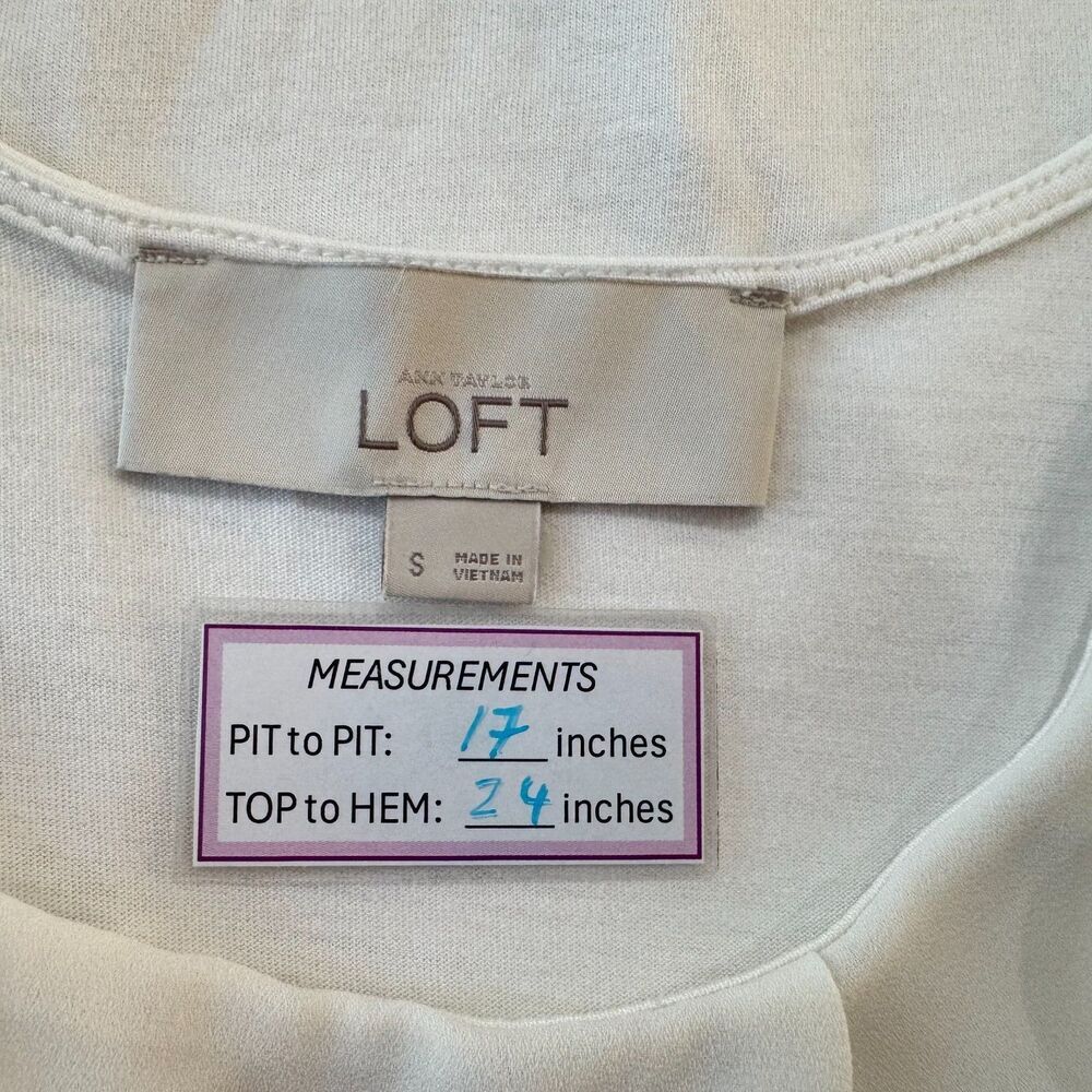 Loft Women Top Sz S Ivory Sleeveless Round Neck Ruffle Pullover