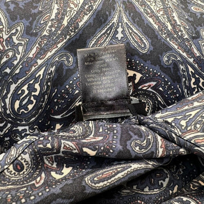 Ann Taylor Ladies Blouse Sz M Black Blue White Paisley Pleated Front Round Neck