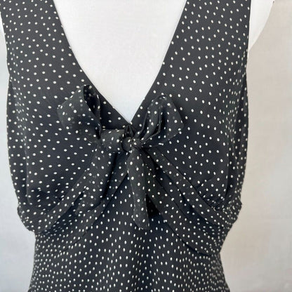 LOFT Women Blouse Sz 14P Black Beige Polka Dot Sleeveless VNeck