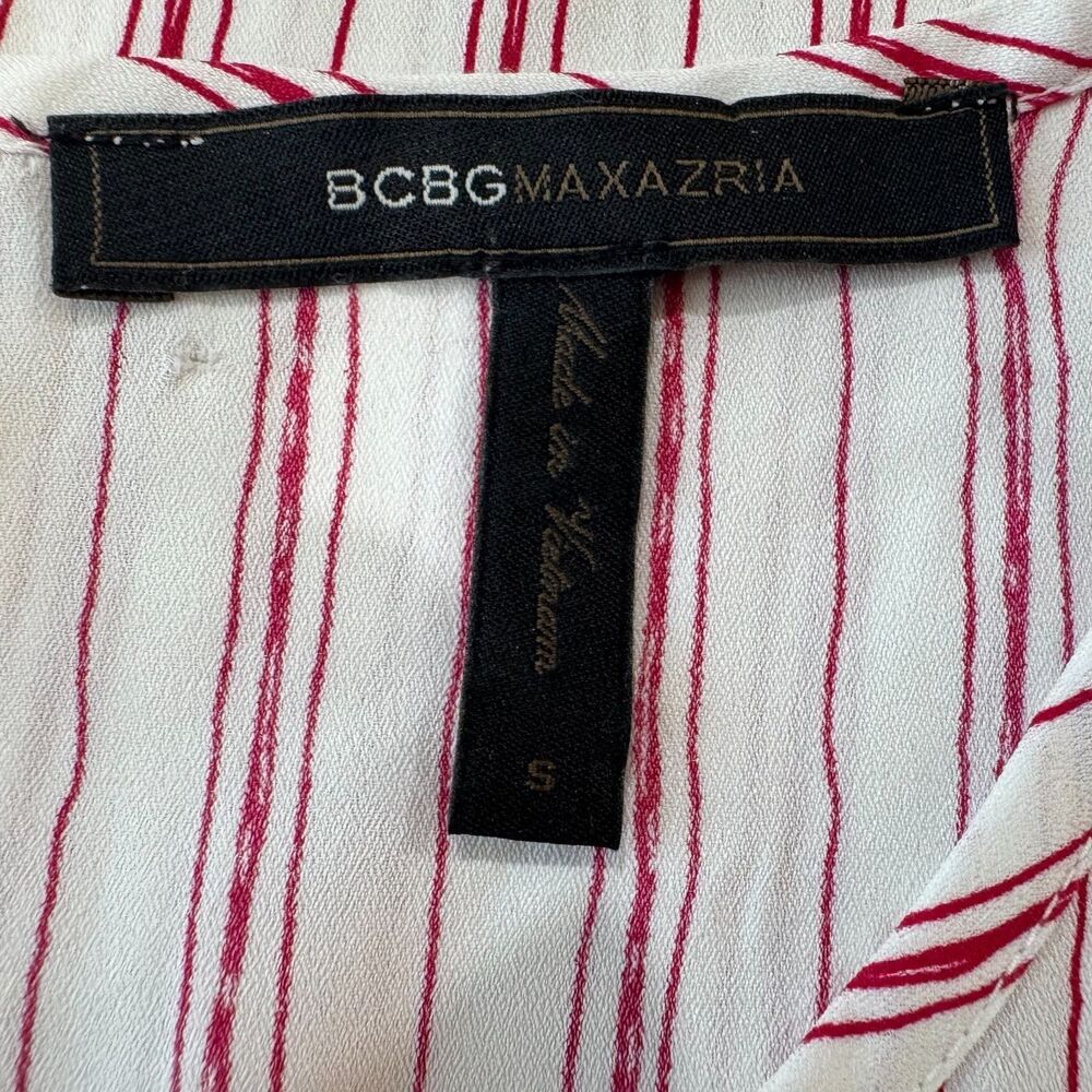 BCBG Max Azria Top Sz S Off-White Red Round Neck Sleeveless Keyhole Slit back