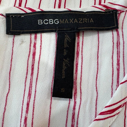 BCBG Max Azria Top Sz S Off-White Red Round Neck Sleeveless Keyhole Slit back