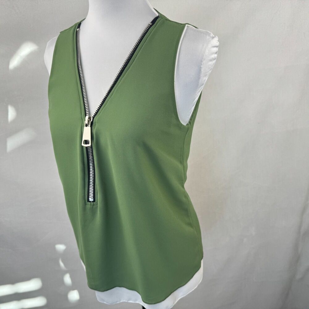 Blue Sand Sz S Green Tank Top Front Zipper Sleeveless 2 Layered