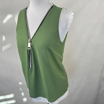Blue Sand Sz S Green Tank Top Front Zipper Sleeveless 2 Layered