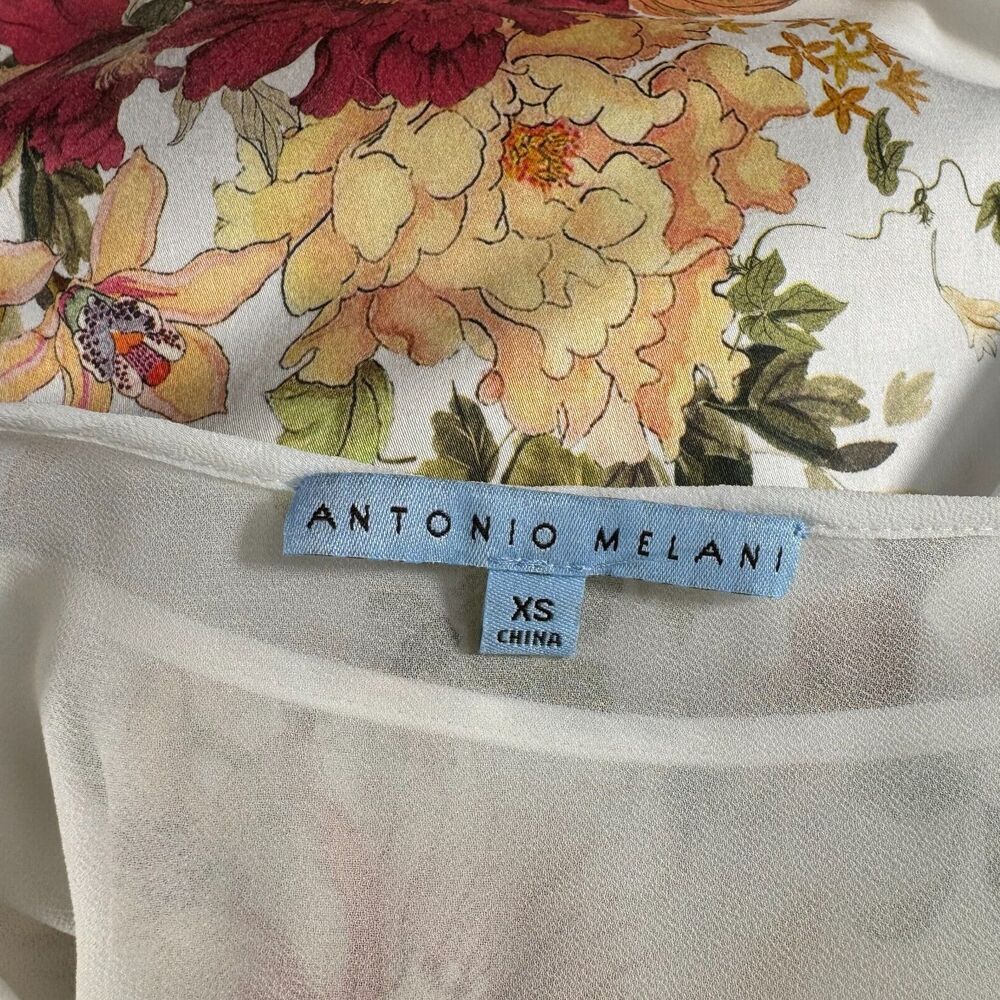 Antonio Melani Yumi Blouse Sz XS V-Neck Sleeveless Ivory & Persimmon two layers