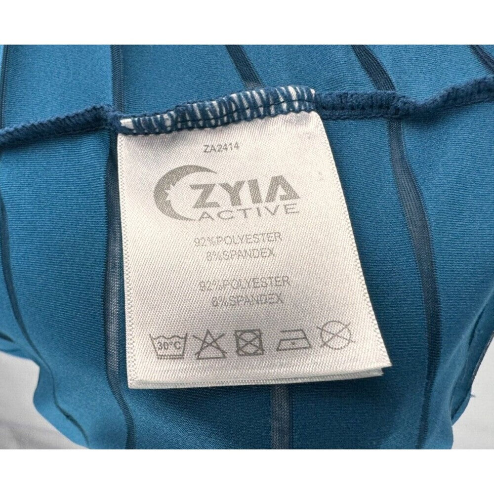 ZYIA Active Athletic Tank Sz M Striped Teal Blue Green with small mesh lines