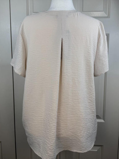 NWT Hilary Radley Beige Textured Short Sleeve Henley Top XL - B2251